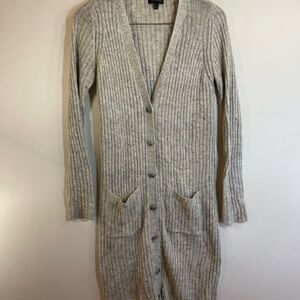 The Limited Women’s Duster Cardigan Sz S Open Front Grey Ribbed Long Sweater EUC